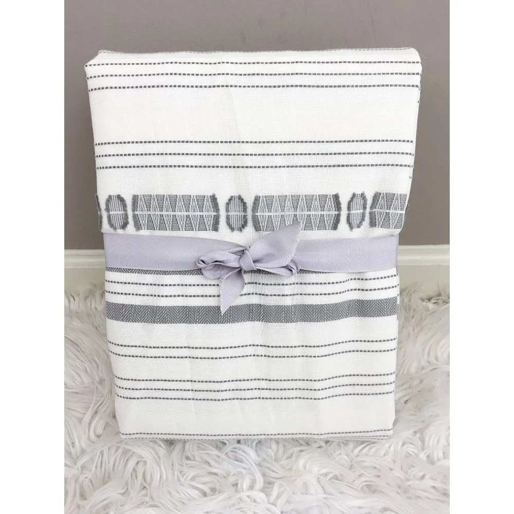 West Elm Organic Jacquard Stripe Duvet Cover Gray Ivory King / Cal King NEW